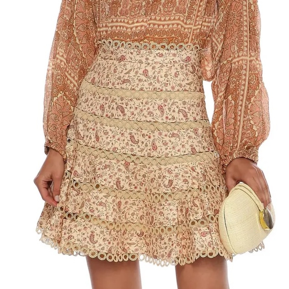 Zimmerman Juniper Paisley-Print Flared Linen Skirt